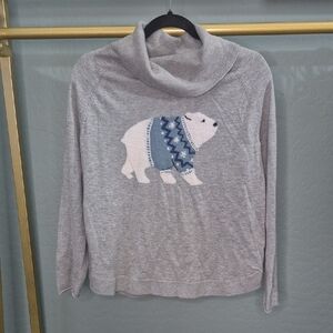 LOFT Light Gray Cowl Neck Sweater with Polar Bear Motif
